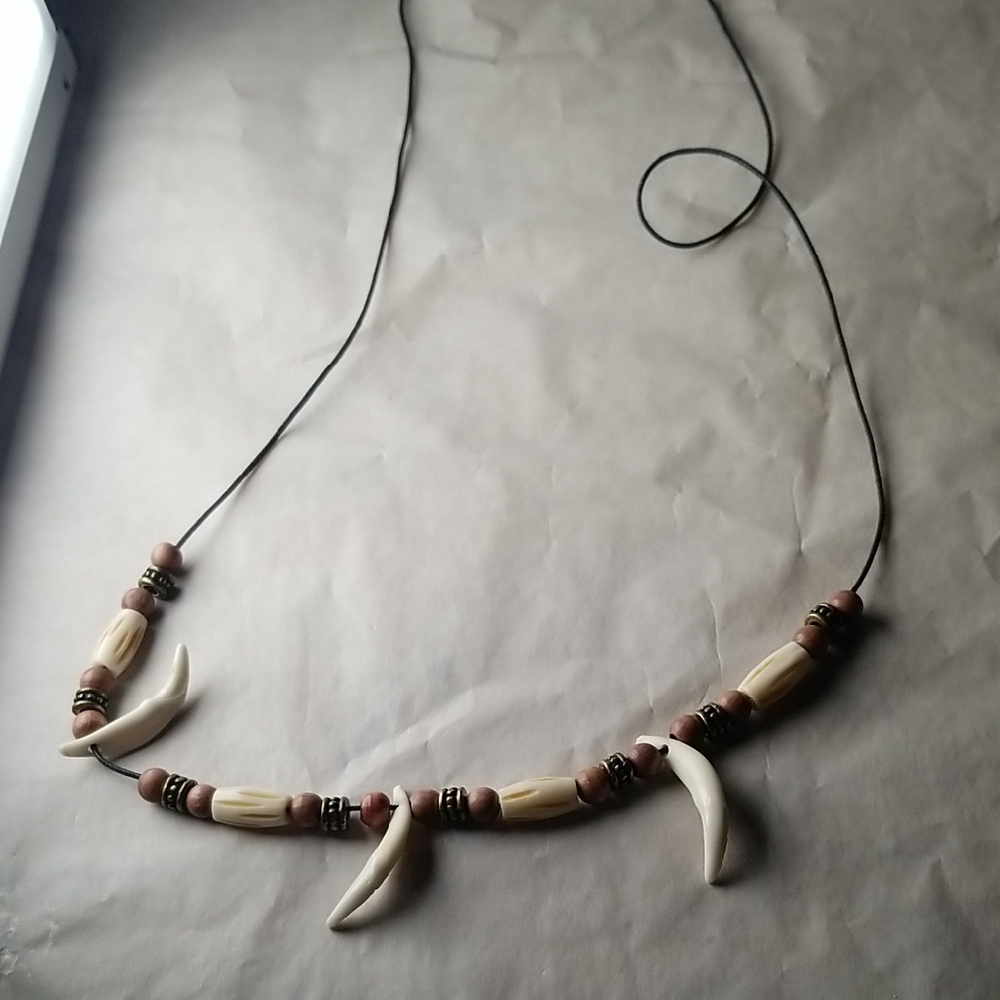 Bone, Teeth, and Wood Beaded Necklace